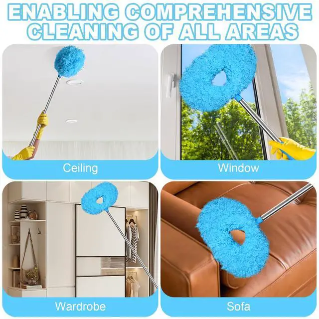 Alt view image 3 of 7 - 13-49.7 Inches Ceiling Fan Duster with Extension Pole, Adjustable and Removable Cleaner Blade for High Ceiling, Fan Cleaner for Window Door Furniture (Blue)