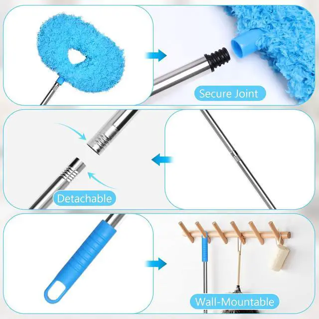 Alt view image 4 of 7 - 13-49.7 Inches Ceiling Fan Duster with Extension Pole, Adjustable and Removable Cleaner Blade for High Ceiling, Fan Cleaner for Window Door Furniture (Blue)