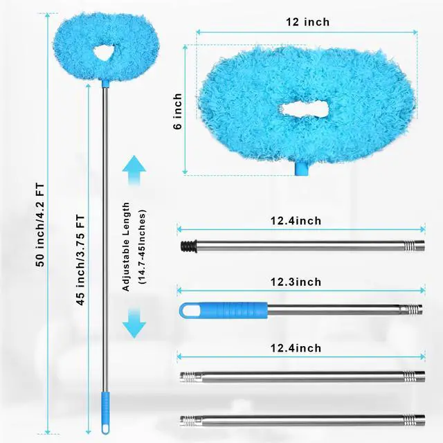 Alt view image 6 of 7 - 13-49.7 Inches Ceiling Fan Duster with Extension Pole, Adjustable and Removable Cleaner Blade for High Ceiling, Fan Cleaner for Window Door Furniture (Blue)