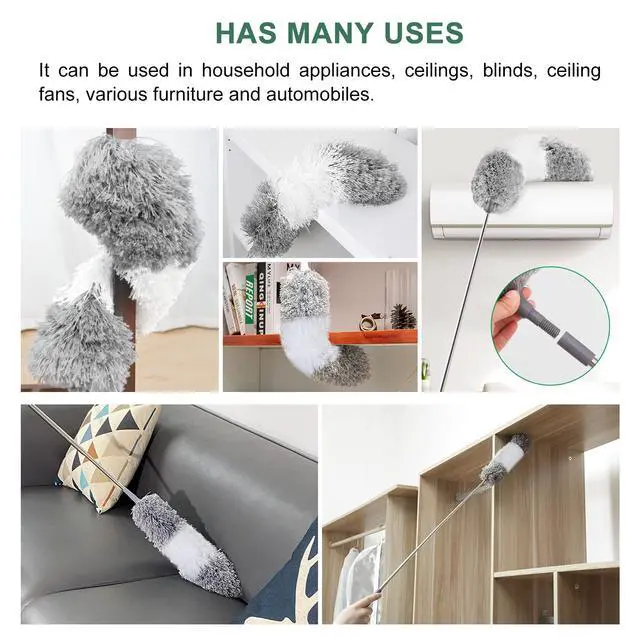 Alt view image 6 of 7 - Extra-Long Dusters with Extension Pole 100-inch for Cleaning Bendable Microfiber Head Washable Ceiling Fan Cleaner Duster for Corner
