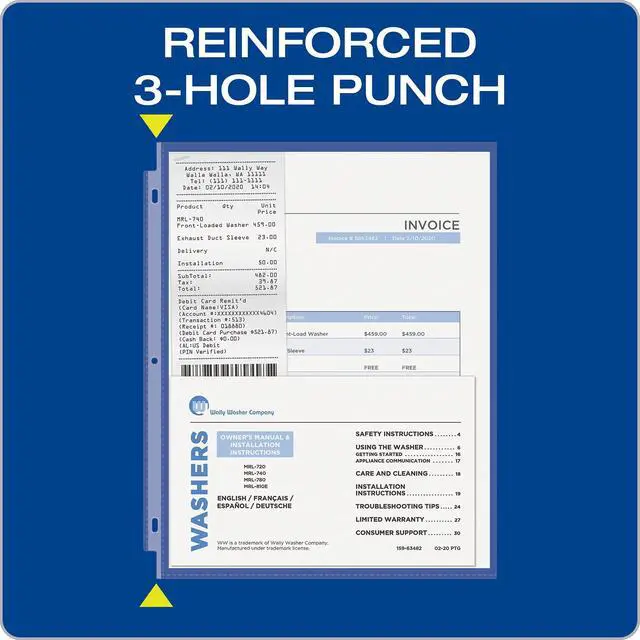 Alt view image 2 of 6 - Sheet Protectors, 100 Pack, Letter Size (8.5 x 11), Heavy Duty Clear Sheet Protectors for 3 Ring Binder, Top Loading, Reinforced Holes, Non-Stick, for School and Office, Made in USA