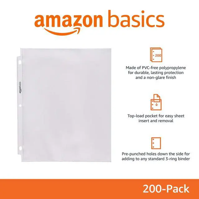 Alt view image 2 of 5 - Polypropylene Sheet Protectors for 3 Ring Binder, Non-Glare, Top Loading, Document Protection, Clear, 200-Pack