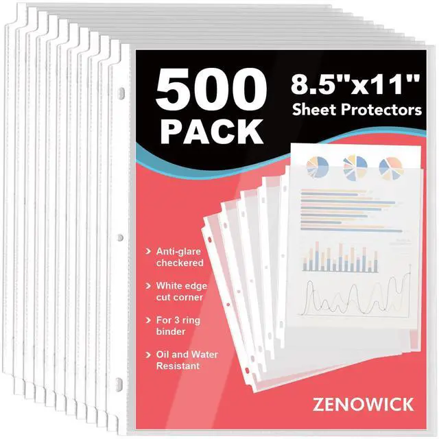 Main image of 500 Pack Sheet Protectors 8.5 x 11 inch Clear Page Protectors for 3 Ring Binder, Plastic Sleeves for Papers, Document