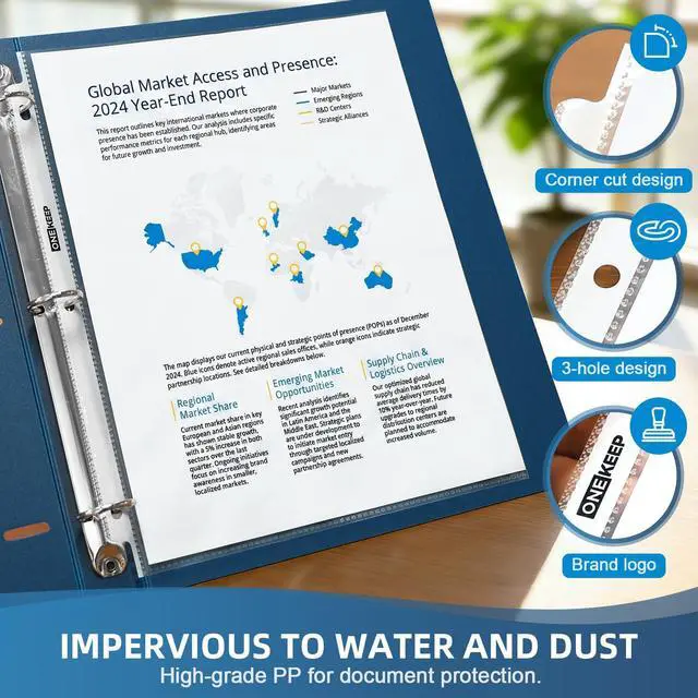 Alt view image 3 of 7 - 100 Pack Sheet Protectors, Top Loading Reinforced 3-Hole Page