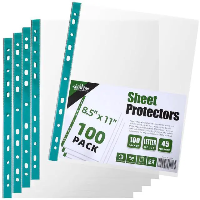 Main image of 100 Pack Sheet Protectors for 3 Ring Binder 8.5 x 11 Clear Paper Sleeves Protector Plastic Page Protetors Document Protetors Sheet Protectors Letter Size Plastic Sheets for Binders