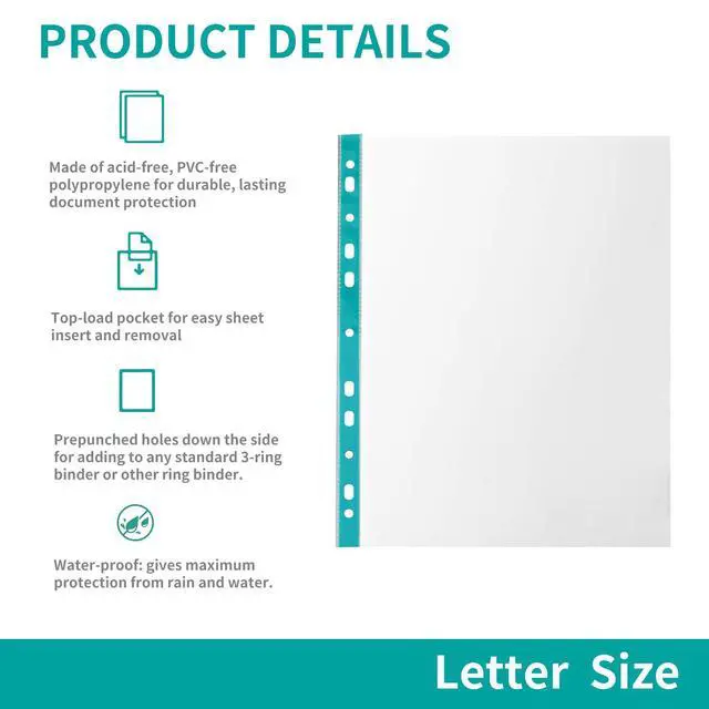 Alt view image 3 of 7 - 100 Pack Sheet Protectors for 3 Ring Binder 8.5 x 11 Clear Paper Sleeves Protector Plastic Page Protetors Document Protetors Sheet Protectors Letter Size Plastic Sheets for Binders