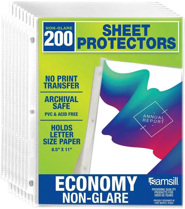 Main image of 200 Pack Sheet Protectors, 8.5x11 Inch Page Protectors for 3 Ring Binder, Standard Weight, Non-Glare Protector, Letter Size, Top Loading, Acid Free