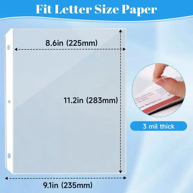 Alt view image 5 of 7 - 50 Pack Sheet Protectors for 3 Ring Binder - Clear Page Protectors & Plastic Sleeves for Paper 8.5x11 Inch, Binder Sleeves and Paper Protector Sheet for Document, Letter Size, Top Loading