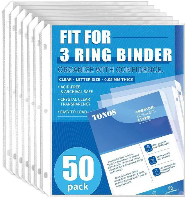 Main image of 50 Pack Sheet Protectors for 3 Ring Binder - Clear Page Protectors & Plastic Sleeves for Paper 8.5x11 Inch, Binder Sleeves and Paper Protector Sheet for Document, Letter Size, Top Loading