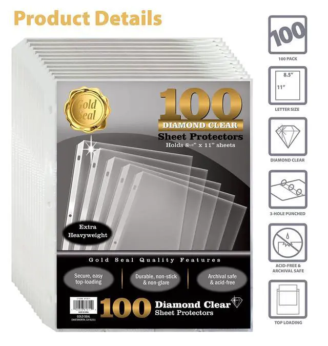 Alt view image 4 of 7 - Page Protectors, 100 Pack Diamond Clear 4 Mil Heavyweight Page Protectors for 3 Ring Binder, 8.5 x 11 Top Load Clear Binder Sleeves, Durable Sheet Protectors
