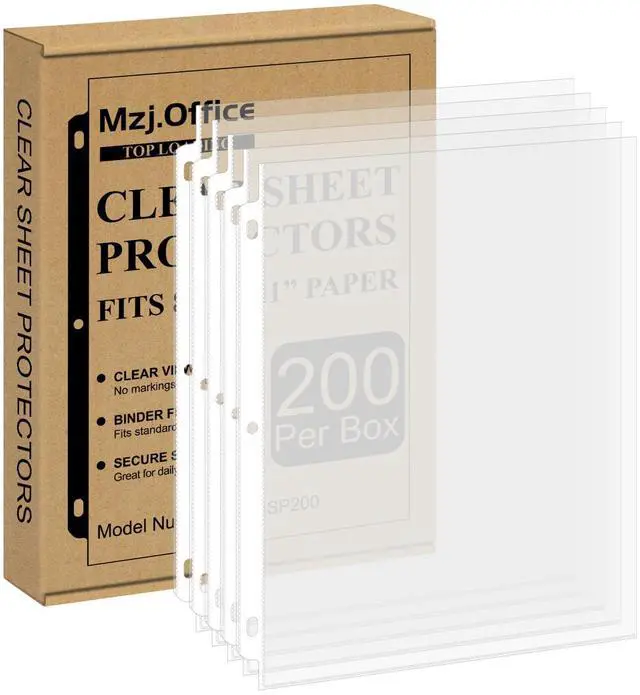 Main image of Page Protectors for 3 Ring Binder, Sheet Protectors 8.5 x 11 Inch, 200 Per Box Clear Sheet Protectors for 3 Ring Binder, Plastic Sleeves for Paper 8.5x11 Heavy Duty, Top Load & Reinforced 3-Hole.