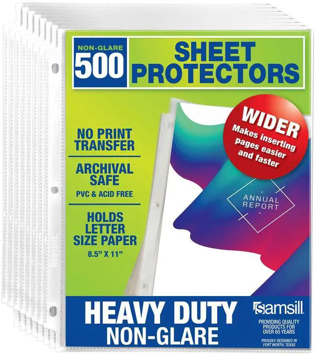 Main image of 500 Pack Heavy Duty Sheet Protectors, Non-Glare, 8.5x11 Inch Page Protectors for 3 Ring Binder, Letter Size Protectors Reinforced Holes, Non-Glare Document Sleeve, Top Loading, Acid Free