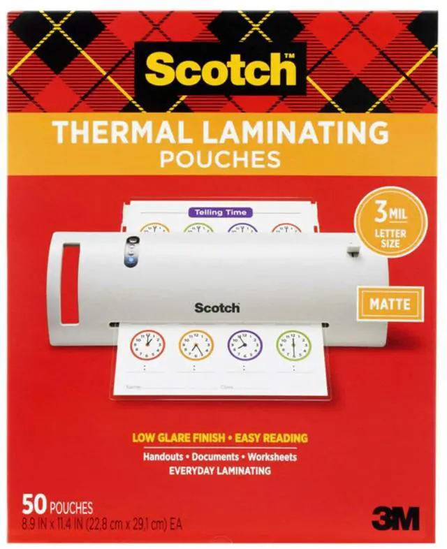 Main image of Matte Thermal Laminating Pouches, Ultra Clear with Matte Finish, Letter Size 8.9 in x 11.4 in, 50-Pack
