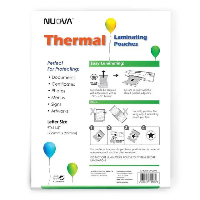 Alt view image 3 of 3 - Nuova Premium Thermal Laminating Pouches 9" x 11.5", Letter Size, 3 mil, 100 Pack (LP100H)