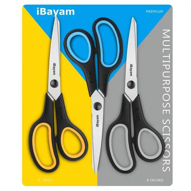 Alt view image 7 of 7 - Scissors All Purpose, 8" Heavy Duty Scissors Bulk 3-Pack, 2.5mm Thickness Ultra Sharp Blade Shears with Comfort-Grip Handles for Office Home School Sewing Fabric Craft Supplies, Right/Left Hand