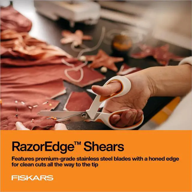 Alt view image 4 of 6 - RazorEdge Fabric Scissors, Heavy Duty Fabric Shears, Ultra-Sharp Stainless Steel Blades & SoftGrip Ergonomic Handle, 8, White/Orange