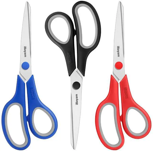 Main image of Scissors,8" All Purpose Scissors Bulk 3-Pack, Ultra Sharp 2.5mm Thick Blade Shears Comfort-Grip for Office Desk Accessories Sewing Fabric Home Craft School Supplies, Right/Left Handed