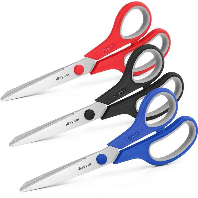 Alt view image 2 of 7 - Scissors,8" All Purpose Scissors Bulk 3-Pack, Ultra Sharp 2.5mm Thick Blade Shears Comfort-Grip for Office Desk Accessories Sewing Fabric Home Craft School Supplies, Right/Left Handed