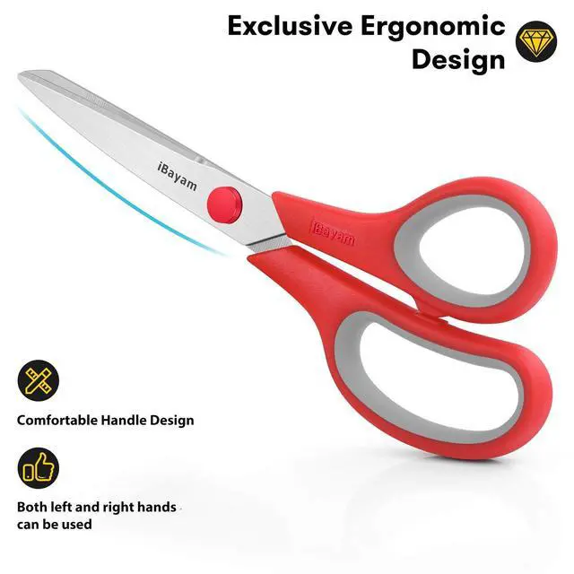Alt view image 3 of 7 - Scissors,8" All Purpose Scissors Bulk 3-Pack, Ultra Sharp 2.5mm Thick Blade Shears Comfort-Grip for Office Desk Accessories Sewing Fabric Home Craft School Supplies, Right/Left Handed