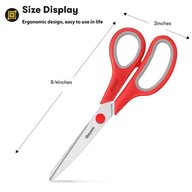 Alt view image 4 of 7 - Scissors,8" All Purpose Scissors Bulk 3-Pack, Ultra Sharp 2.5mm Thick Blade Shears Comfort-Grip for Office Desk Accessories Sewing Fabric Home Craft School Supplies, Right/Left Handed