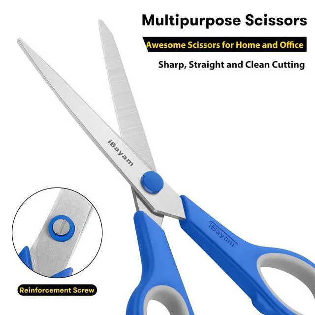 Alt view image 5 of 7 - Scissors,8" All Purpose Scissors Bulk 3-Pack, Ultra Sharp 2.5mm Thick Blade Shears Comfort-Grip for Office Desk Accessories Sewing Fabric Home Craft School Supplies, Right/Left Handed