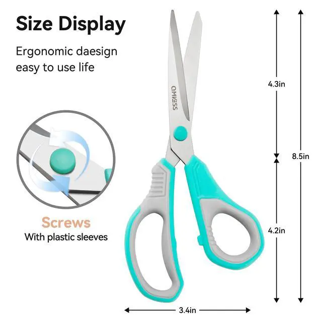 Alt view image 3 of 7 - 8.5" Scissors All Purpose 3 Pack, Ultra Sharp 2.5mm Thick Blade Scissors for Office, Professional Ergonomic Comfort Grip for Office School Home Fabric Sewing DIY Craft Cutting General Use
