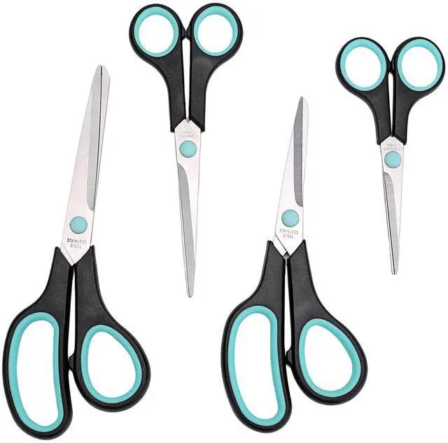 Main image of Assorted Size Scissors 4 Pieces Set, Heavy Duty Stainless Steel Sharp Blades, Comfort Ergonomic Rubber Grip, Multi-Use Household School Office Cutting Shears, 8.5''/7.5''/6.5"/5.5"