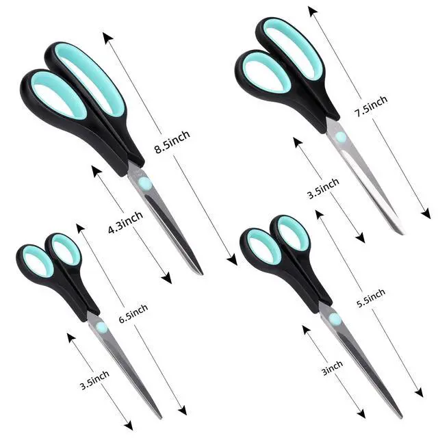 Alt view image 5 of 7 - Assorted Size Scissors 4 Pieces Set, Heavy Duty Stainless Steel Sharp Blades, Comfort Ergonomic Rubber Grip, Multi-Use Household School Office Cutting Shears, 8.5''/7.5''/6.5"/5.5"
