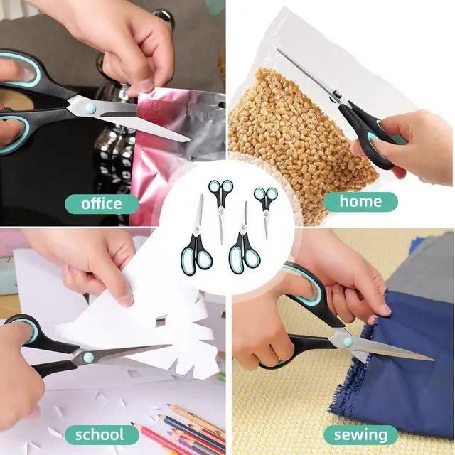 Alt view image 7 of 7 - Assorted Size Scissors 4 Pieces Set, Heavy Duty Stainless Steel Sharp Blades, Comfort Ergonomic Rubber Grip, Multi-Use Household School Office Cutting Shears, 8.5''/7.5''/6.5"/5.5"