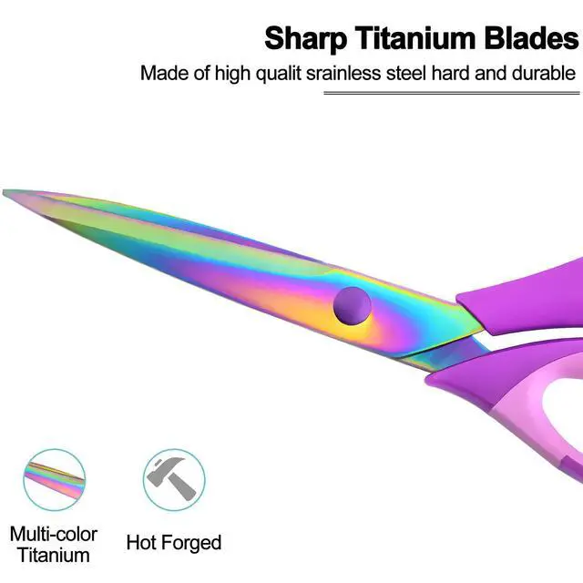 Alt view image 3 of 7 - Craft Scissors Set of 3 Pack, All Purpose Sharp Titanium Blades Shears, Comfort Grip Handle, Multipurpose Fabric Scissors Tool Great for Adults, Office, Sewing, School and Home Supplies, Purple