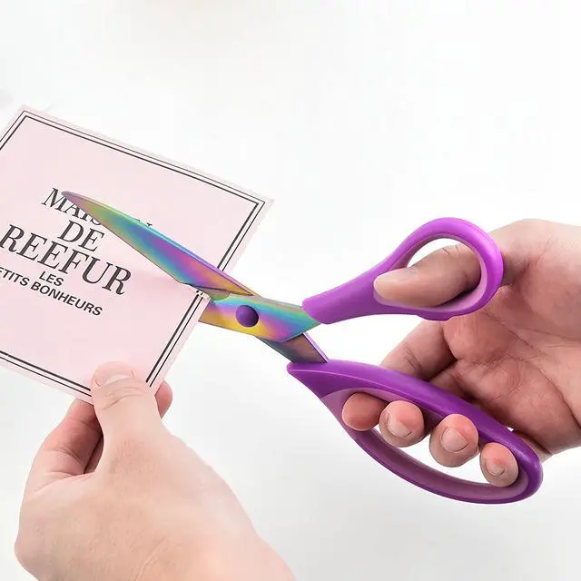 Alt view image 6 of 7 - Craft Scissors Set of 3 Pack, All Purpose Sharp Titanium Blades Shears, Comfort Grip Handle, Multipurpose Fabric Scissors Tool Great for Adults, Office, Sewing, School and Home Supplies, Purple
