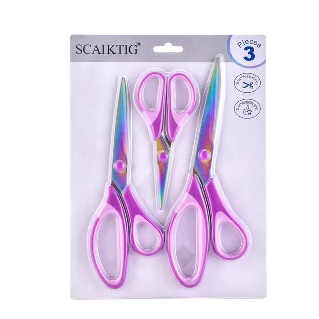 Alt view image 7 of 7 - Craft Scissors Set of 3 Pack, All Purpose Sharp Titanium Blades Shears, Comfort Grip Handle, Multipurpose Fabric Scissors Tool Great for Adults, Office, Sewing, School and Home Supplies, Purple