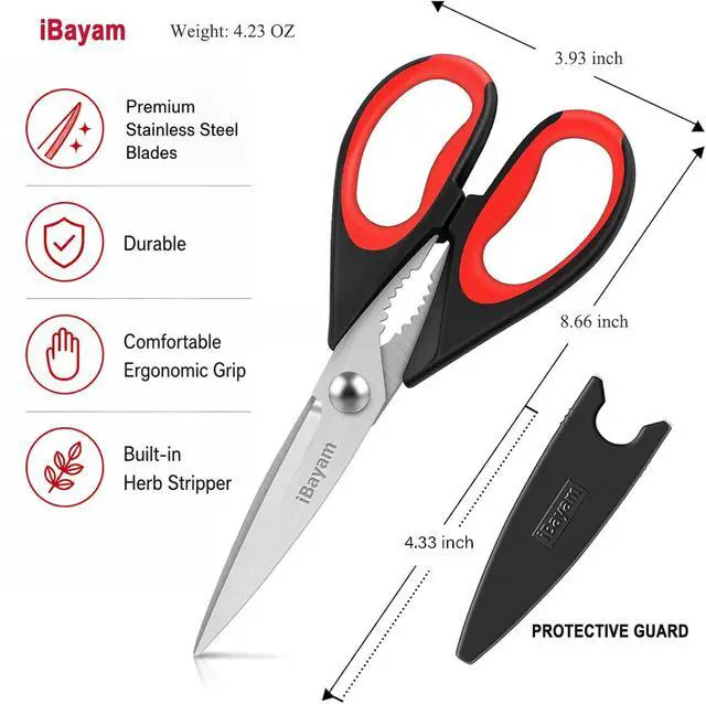 Alt view image 4 of 7 - Kitchen Scissors All Purpose Heavy Duty 2 Pack with Protective Sheath, Stainless Steel Shears Kitchen Utensils Set for Cutting Food Cooking Meat Poultry Dishwasher Safe Soft Comfort-Grip