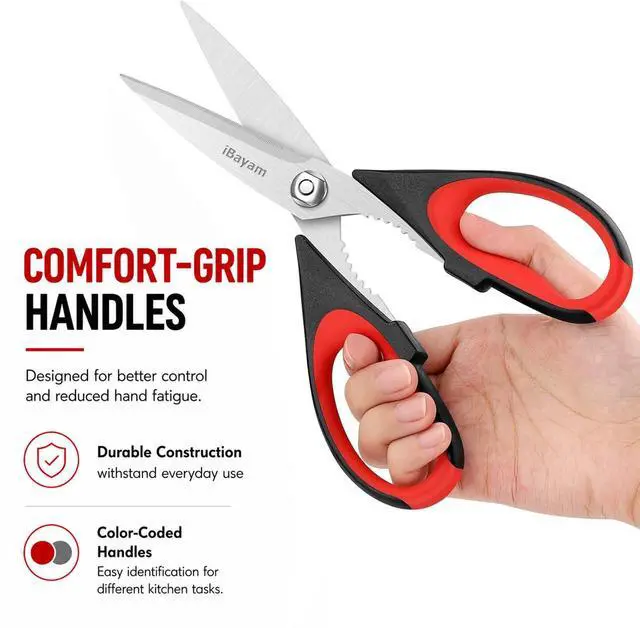 Alt view image 5 of 7 - Kitchen Scissors All Purpose Heavy Duty 2 Pack with Protective Sheath, Stainless Steel Shears Kitchen Utensils Set for Cutting Food Cooking Meat Poultry Dishwasher Safe Soft Comfort-Grip