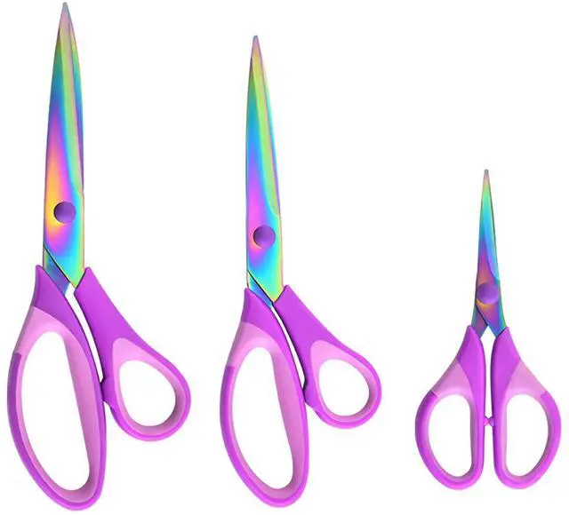 Main image of Craft Scissors Set of 3 Pack, All Purpose Sharp Titanium Blades Shears, Comfort Grip Handle, Multipurpose Fabric Scissors Tool Great for Adults, Office, Sewing, School and Home Supplies, Purple