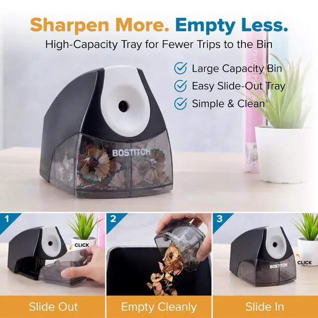 Alt view image 2 of 6 - Office Electric Pencil Sharpener for Classroom & Desk Use, Heavy-Duty Stall-Free Motor, High-Capacity Shavings Tray, Black
