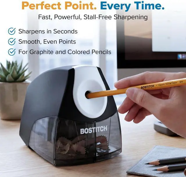 Alt view image 4 of 6 - Office Electric Pencil Sharpener for Classroom & Desk Use, Heavy-Duty Stall-Free Motor, High-Capacity Shavings Tray, Black