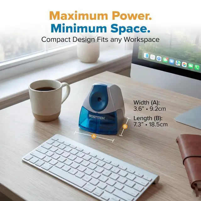Alt view image 6 of 6 - Office Electric Pencil Sharpener for Classroom & Desk Use, Heavy-Duty Stall-Free Motor, High-Capacity Shavings Tray, Blue
