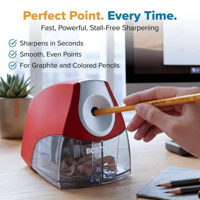 Alt view image 4 of 6 - Office Electric Pencil Sharpener for Classroom & Desk Use, Heavy-Duty Stall-Free Motor, High-Capacity Shavings Tray, Red