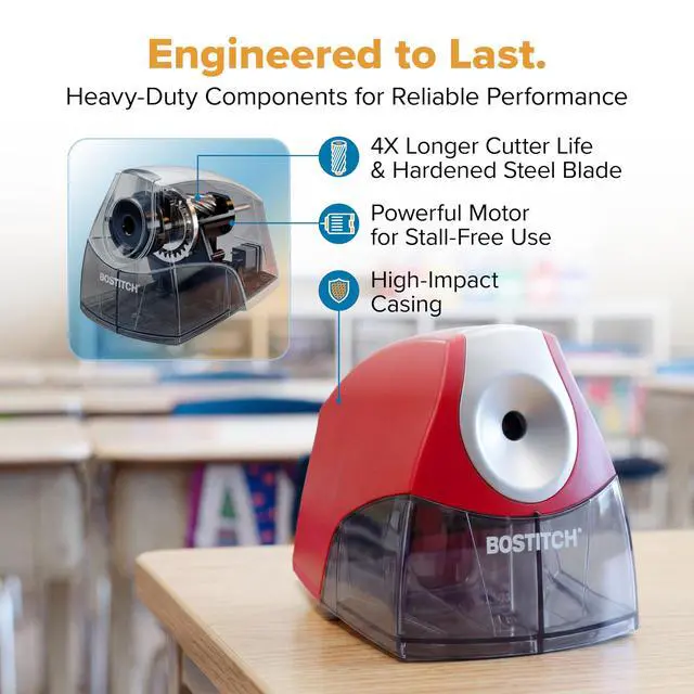 Alt view image 5 of 6 - Office Electric Pencil Sharpener for Classroom & Desk Use, Heavy-Duty Stall-Free Motor, High-Capacity Shavings Tray, Red
