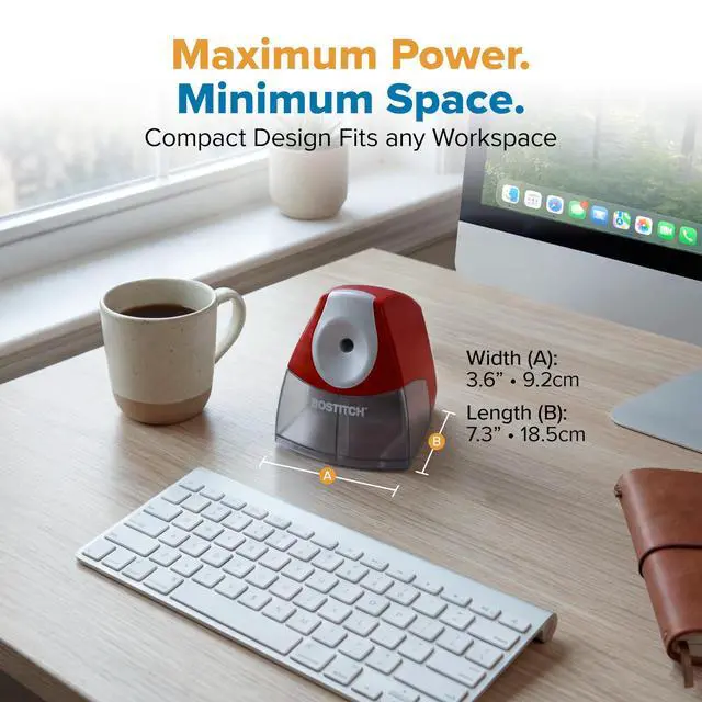 Alt view image 6 of 6 - Office Electric Pencil Sharpener for Classroom & Desk Use, Heavy-Duty Stall-Free Motor, High-Capacity Shavings Tray, Red