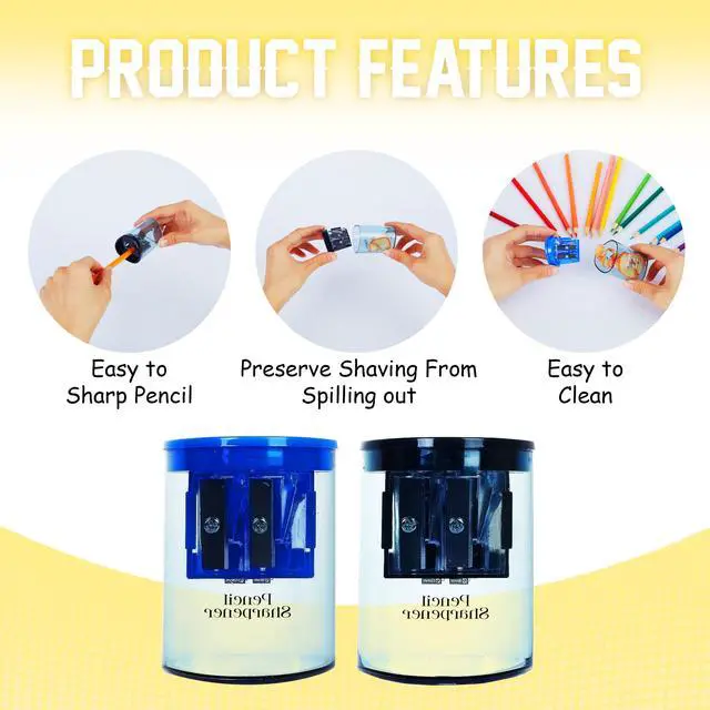 Alt view image 3 of 7 - Manual Pencil Sharpener - 2 Pcs Dual Hole Premium Quality Pencil Sharpeners for Standard & Large Sized Pencils - Handheld Pencil Sharpener for Kids, Adults, Artists, Home & Office Uses