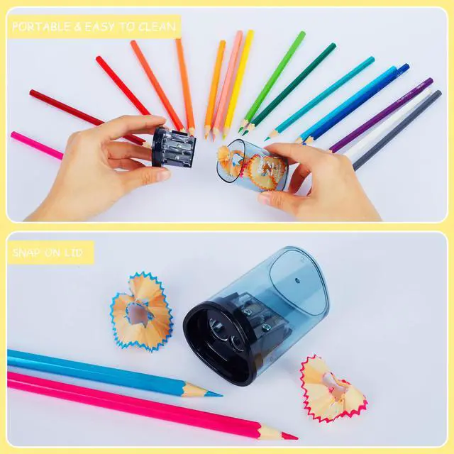 Alt view image 5 of 7 - Manual Pencil Sharpener - 2 Pcs Dual Hole Premium Quality Pencil Sharpeners for Standard & Large Sized Pencils - Handheld Pencil Sharpener for Kids, Adults, Artists, Home & Office Uses