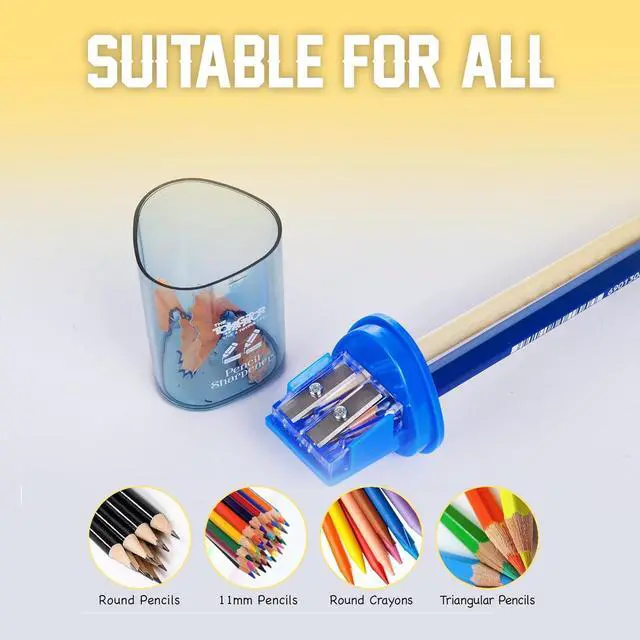 Alt view image 7 of 7 - Manual Pencil Sharpener - 2 Pcs Dual Hole Premium Quality Pencil Sharpeners for Standard & Large Sized Pencils - Handheld Pencil Sharpener for Kids, Adults, Artists, Home & Office Uses