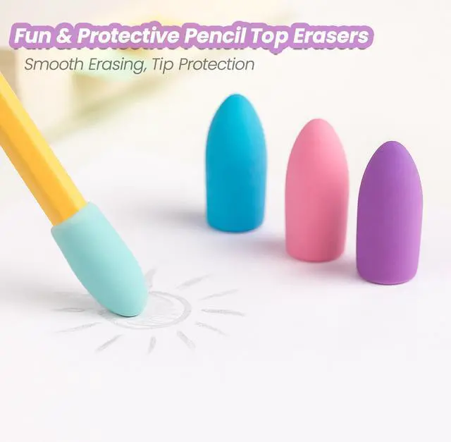 Alt view image 4 of 7 - Pencil Sharpener Set (8 Pcs) 4 Dual Hole Manual Sharpeners + 4 Pencil Top Erasers, Portable Pencil Sharpeners for Kids, Students & Teens, Colored & Jumbo Pencils, School & Classroom