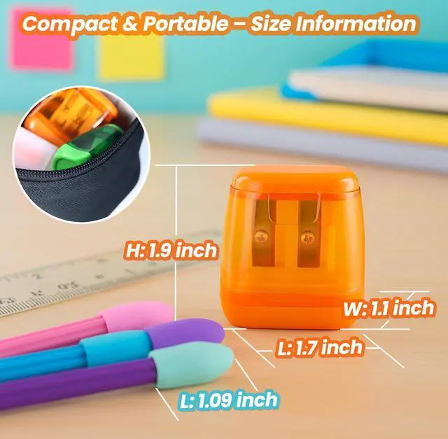 Alt view image 5 of 7 - Pencil Sharpener Set (8 Pcs) 4 Dual Hole Manual Sharpeners + 4 Pencil Top Erasers, Portable Pencil Sharpeners for Kids, Students & Teens, Colored & Jumbo Pencils, School & Classroom