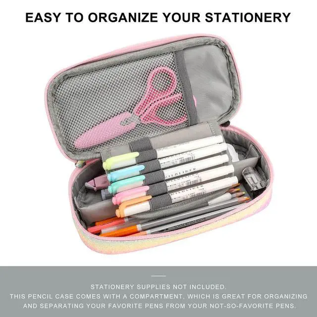 Alt view image 3 of 7 - Girls Pencil Case for Kids, Multi-Slot Pencil Pouch, Pink Blue Rainbow