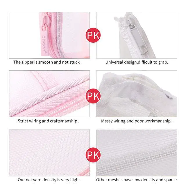 Alt view image 5 of 7 - Grid Mesh Pen Pencil Case with Zipper Clear Makeup Color Pouch Cosmetics Bag Multi-Purpose Travel School Teen Girls and Boys Transparent Stationary Bag Office Organizer Box for Adluts(Pink)