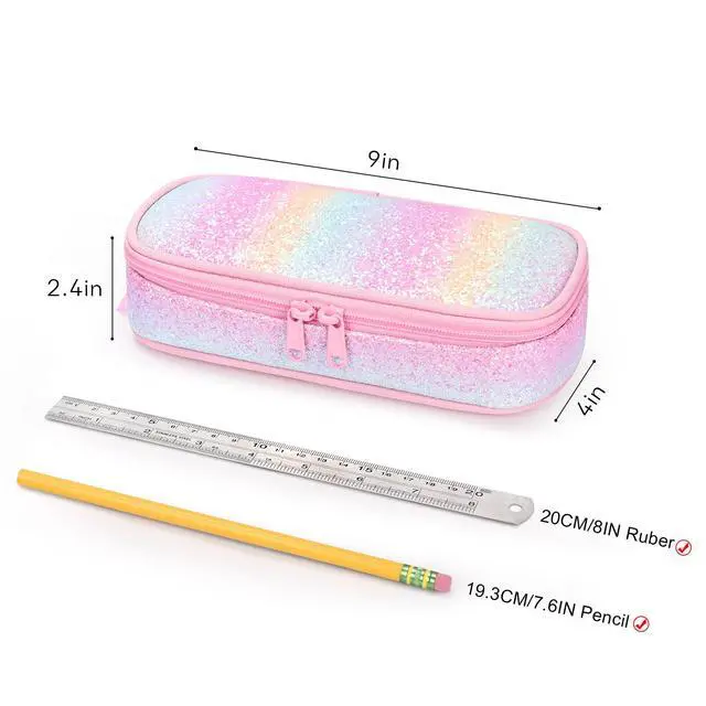 Alt view image 6 of 7 - Girls Pencil Case for Kids, Multi-Slot Pencil Pouch, Pink Blue Rainbow