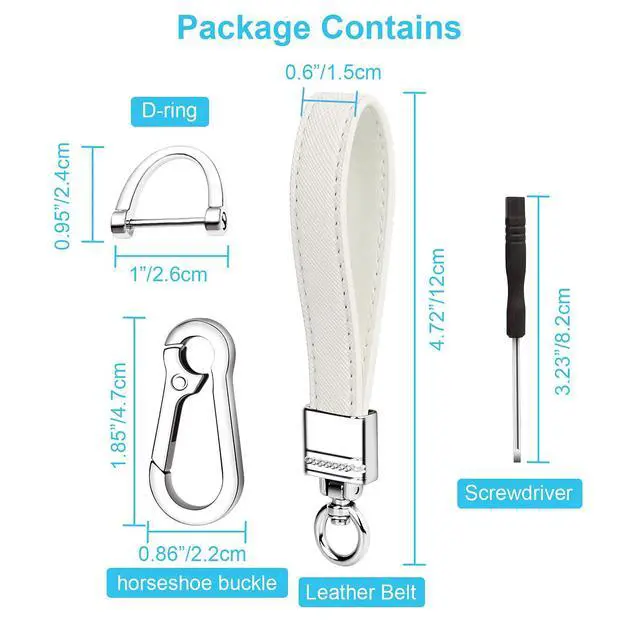 Alt view image 2 of 6 - Genuine Leather Car Keychain,Universal Heavy Duty Metal Key Chain Accessories,Car Fob Key Keychain Holder with 360 Degree Rotatable Snap Swivel and Anti-Lost D-Ring for Men Women(White)
